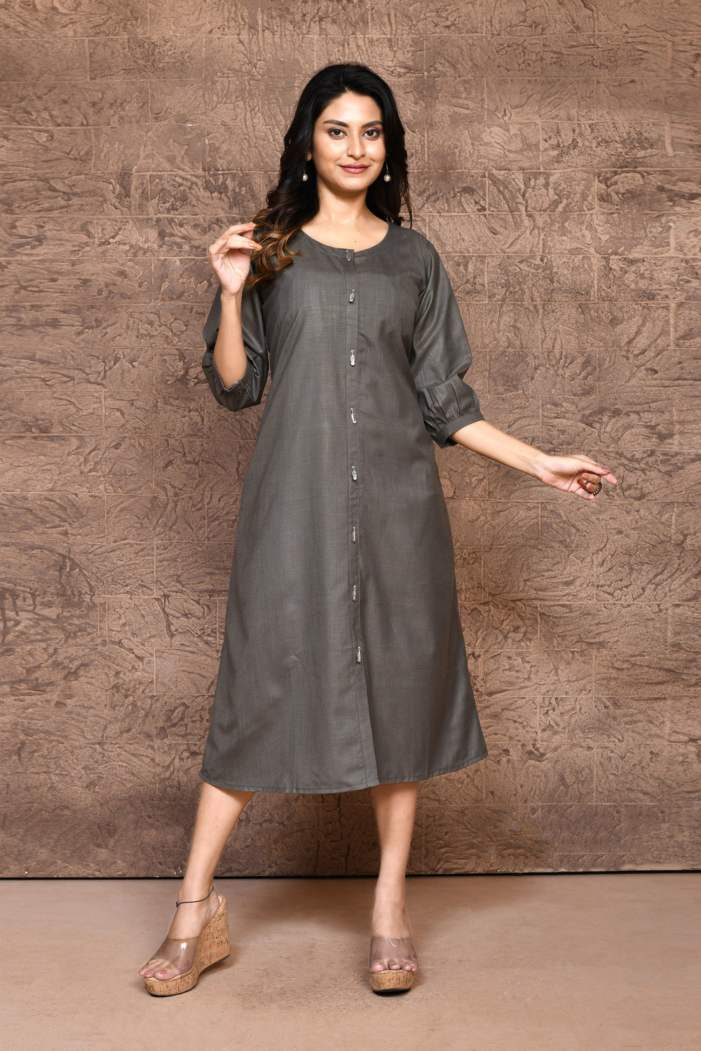 ZERESOUQ-Grey-Pure-Slub-Cotton-A-Line-Dress-With-Pockets