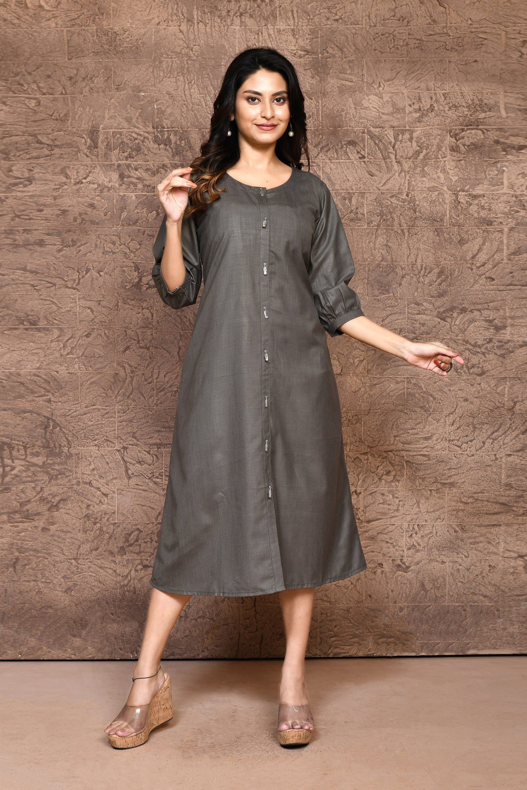 ZERESOUQ-Grey-Pure-Slub-Cotton-A-Line-Dress-With-Pockets
