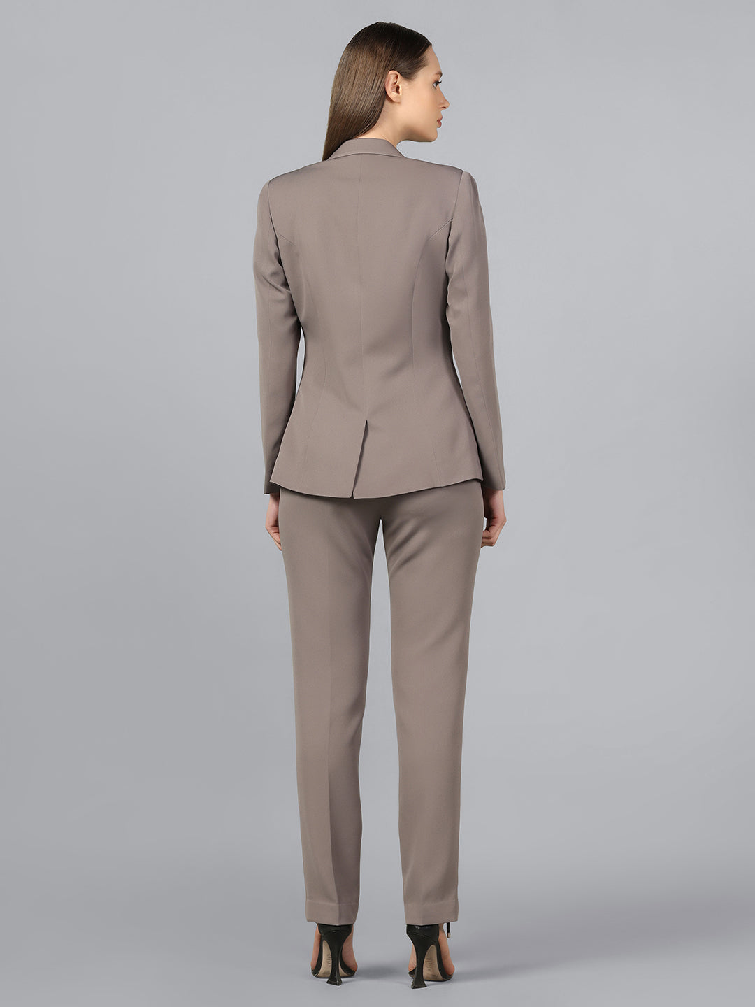 Grey Viscose Stretch Pant Suit