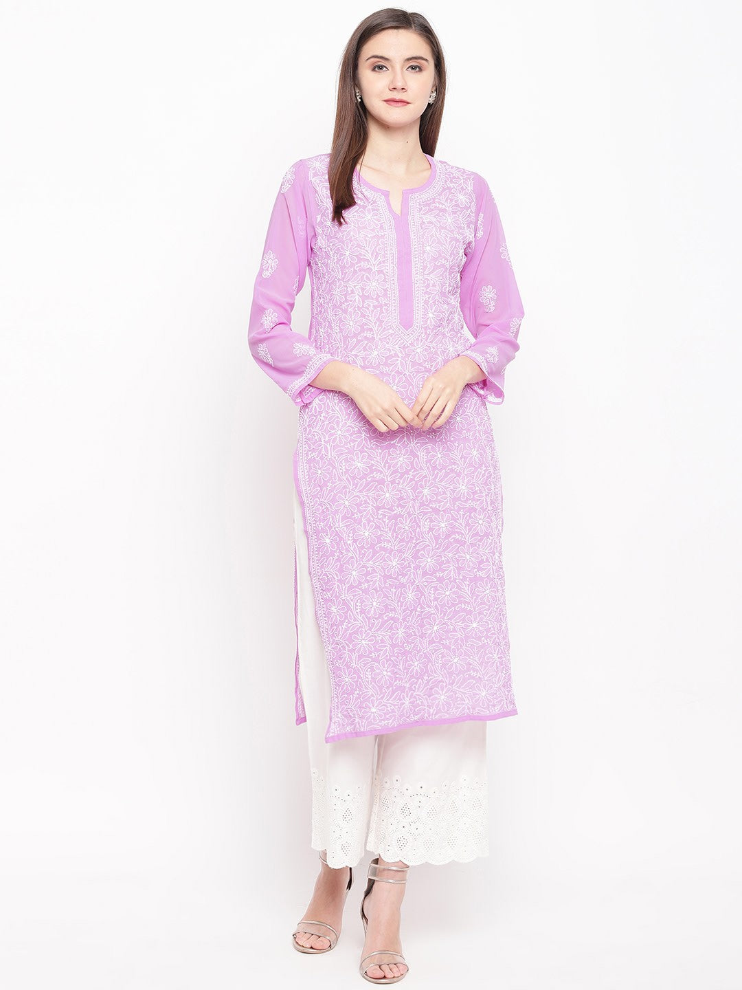 Hand-Embroidered-Lavender-Chikankari-Kurta