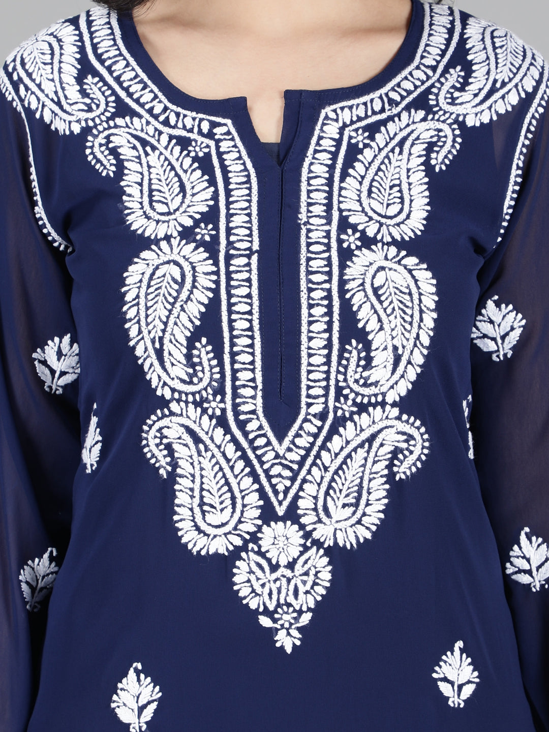 Hand-Embroidered-Navy-Blue-Chikankari-Kurta
