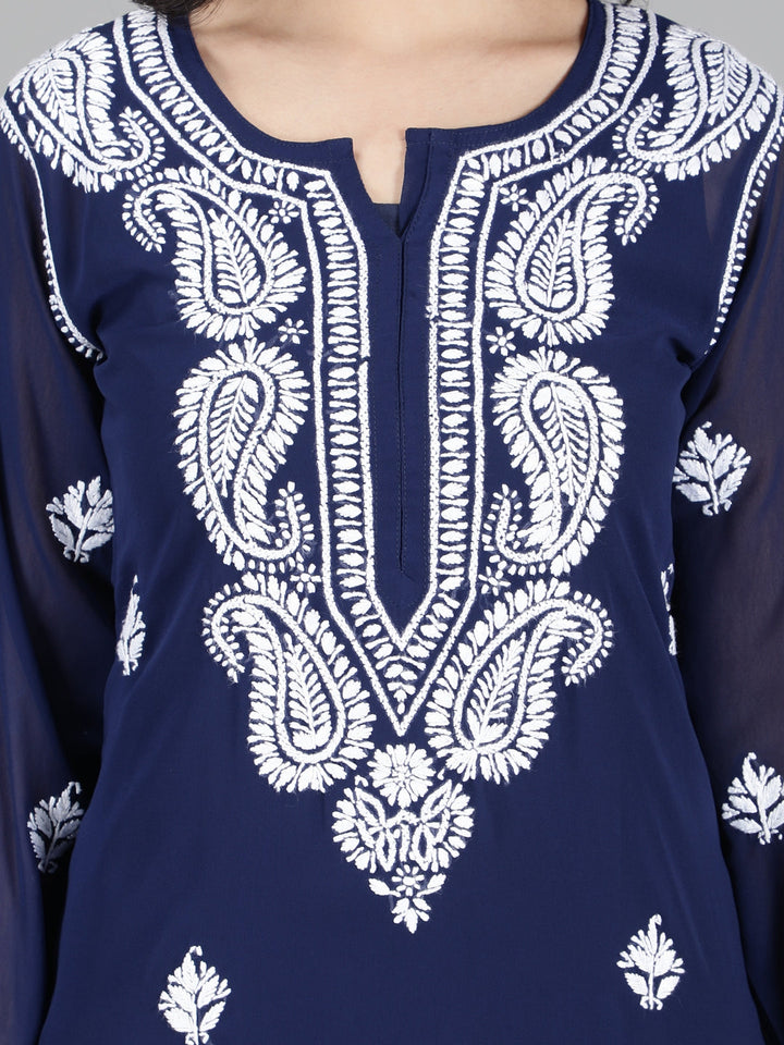 Hand-Embroidered-Navy-Blue-Chikankari-Kurta