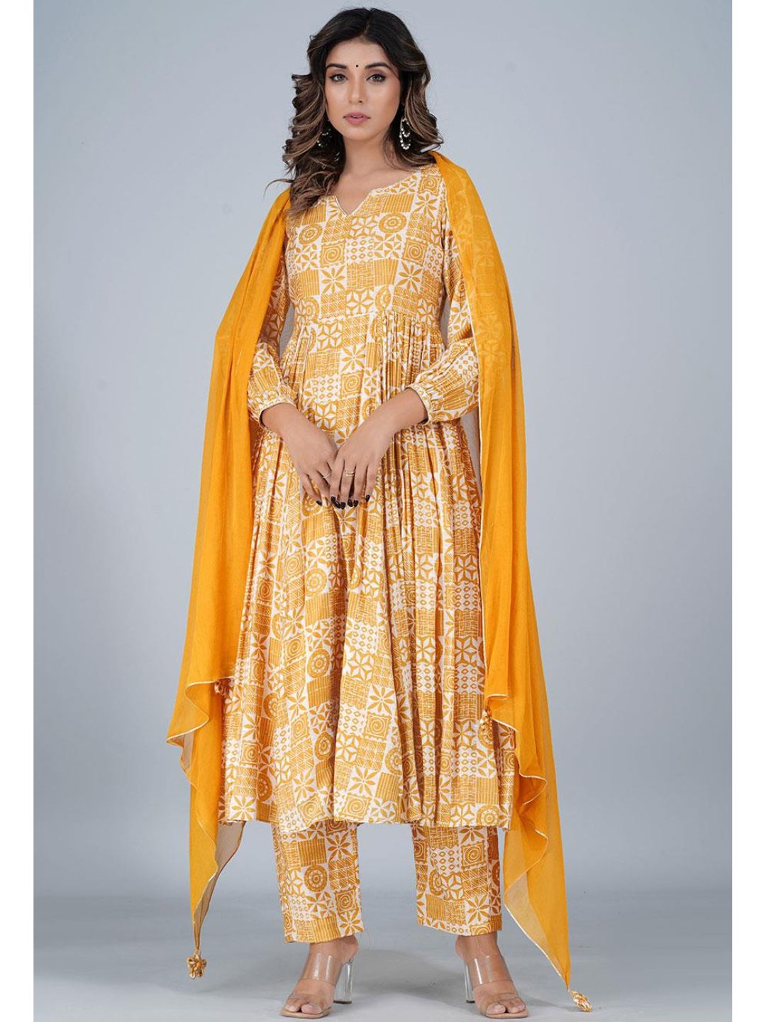 Honey Silk Gathered Anarkali 3-Piece Kurta Set