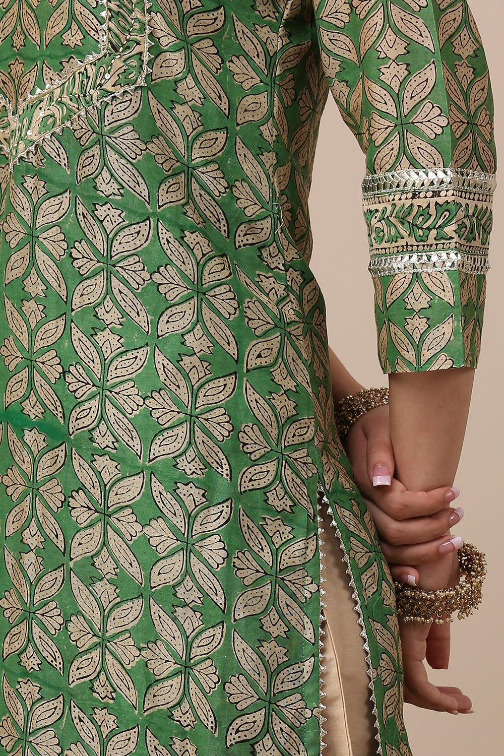 Green Hand Block Printed Chanderi Silk Kurta