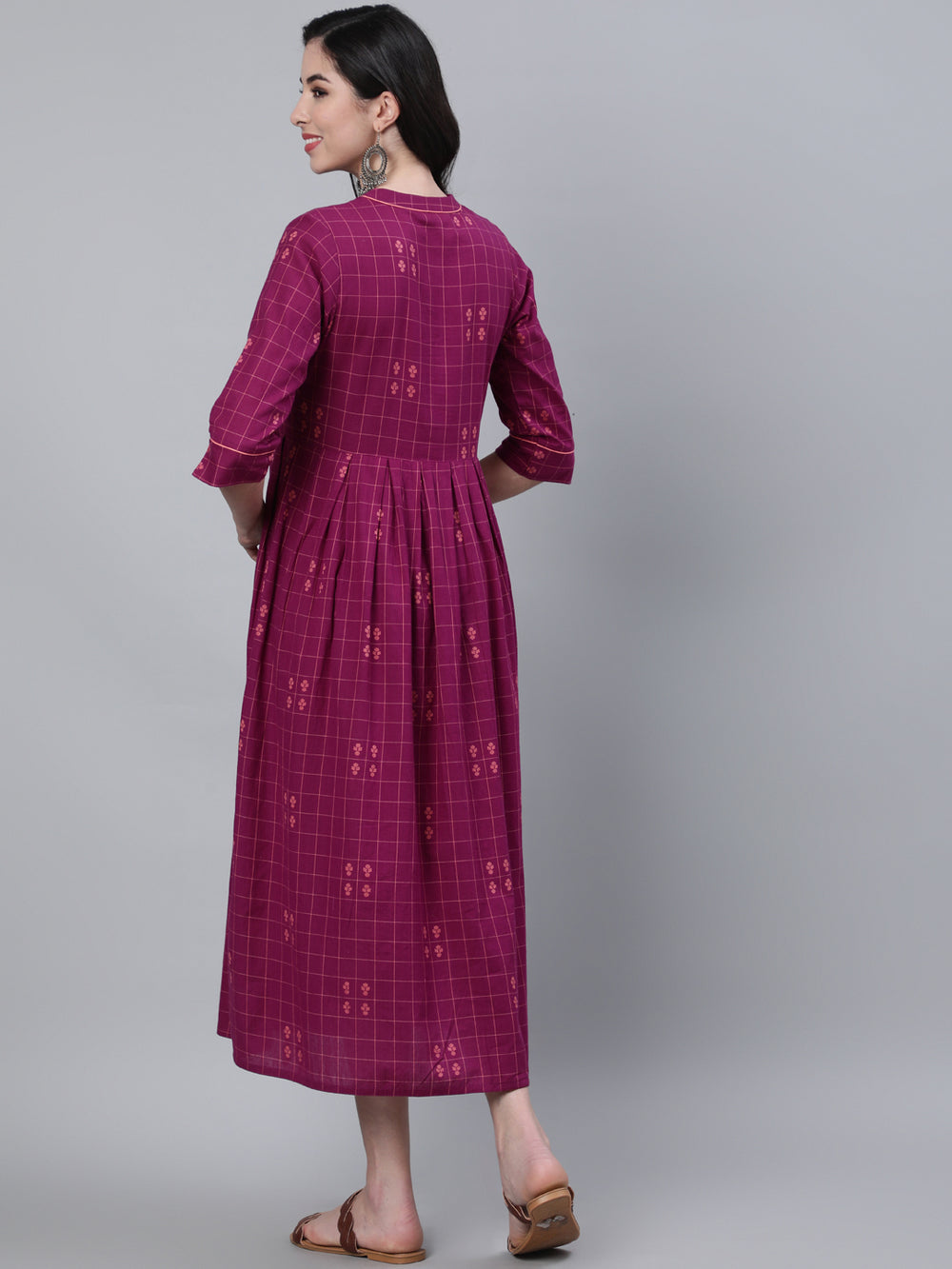 Purple-Checks-Cotton-Flared-Dress
