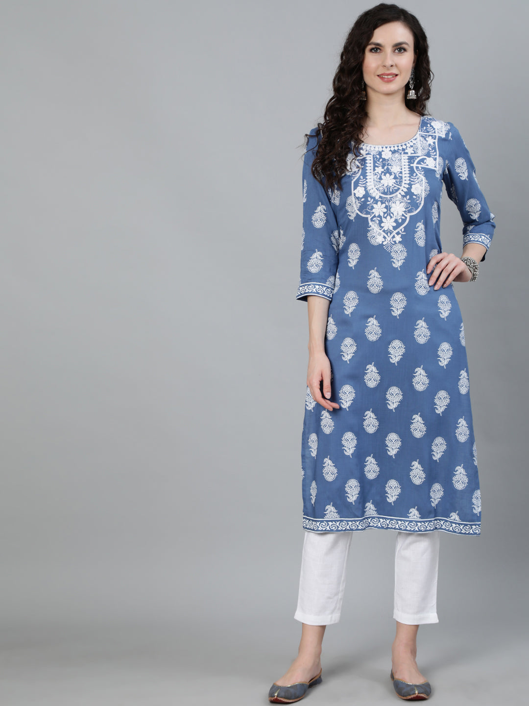 Blue-Khadi-Print-Embroidered-Straight-Kurta