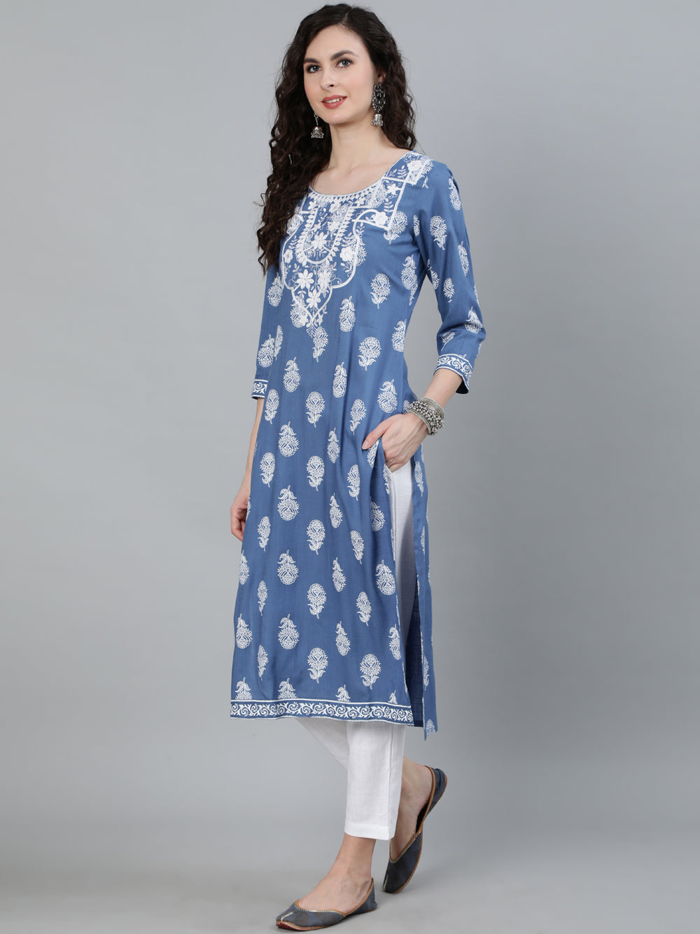 Blue-Khadi-Print-Embroidered-Straight-Kurta