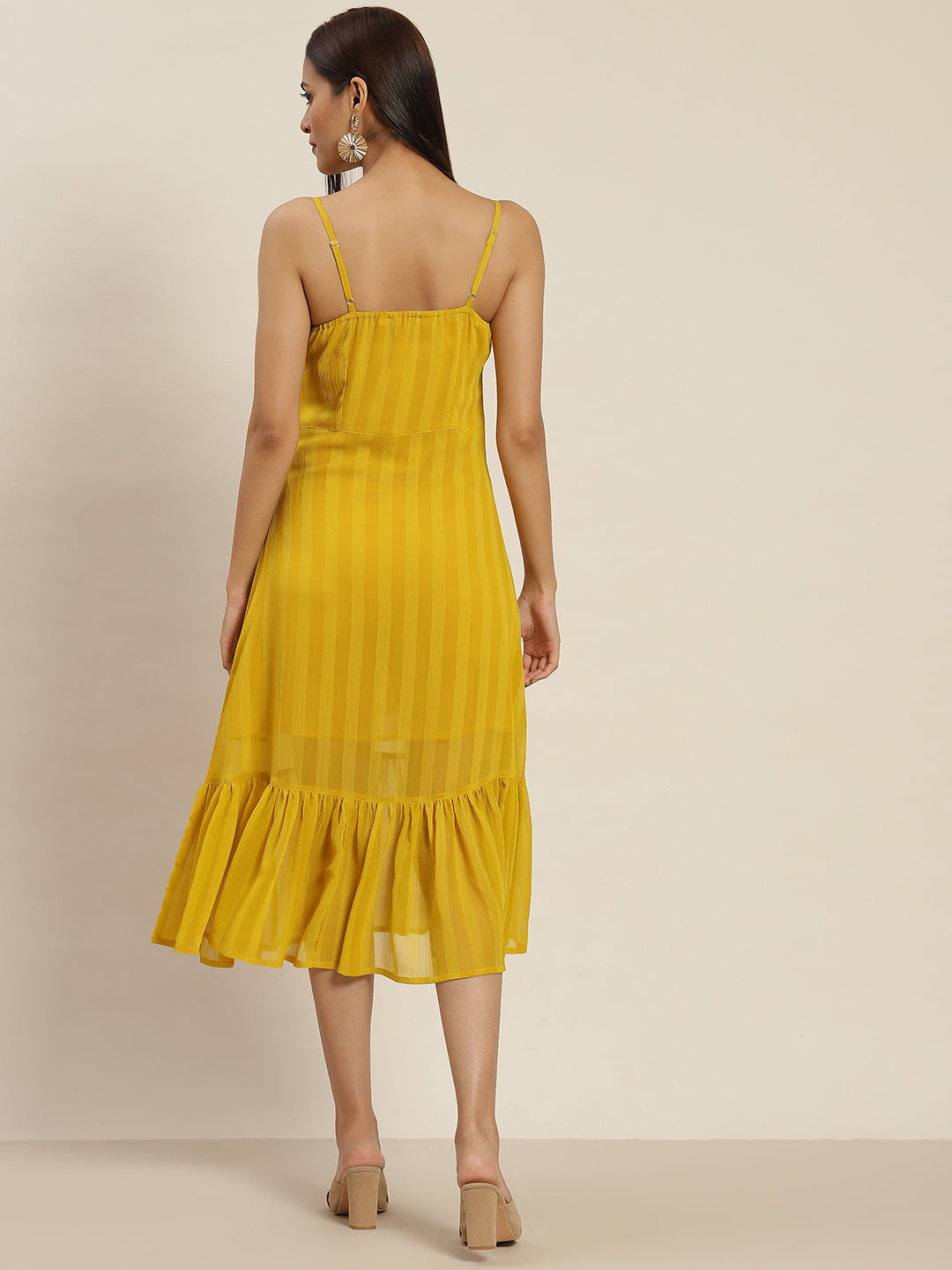 Yellow Agastya Chiffon Strap Dress with Strap Sleeves
