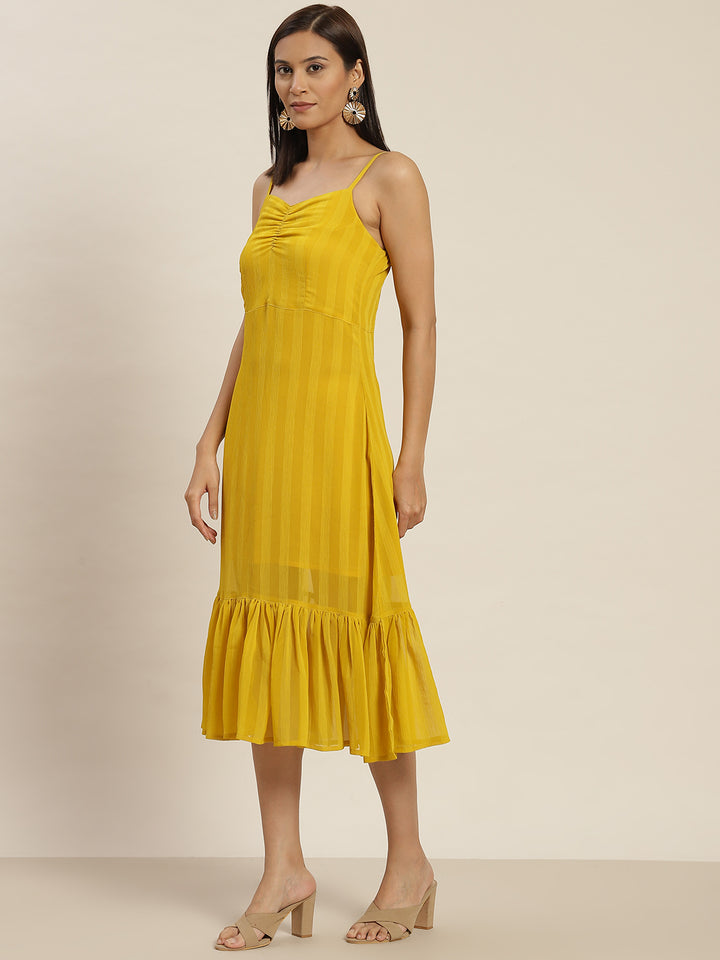 Yellow Agastya Chiffon Strap Dress with Strap Sleeves