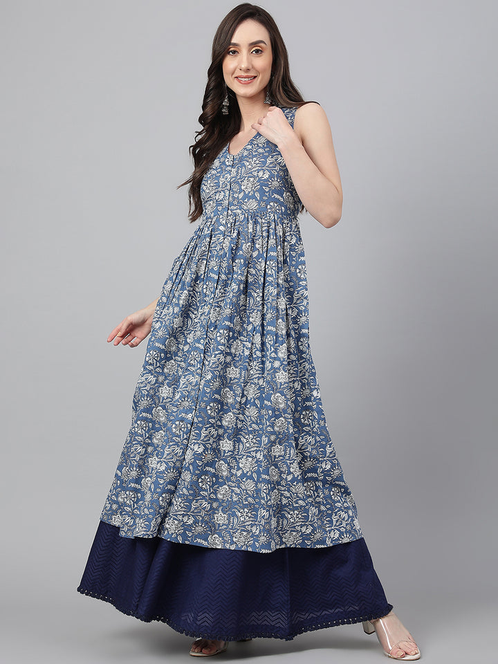 ZERESOUQ-Slate-Blue-Cotton-Floral-Print-Kalidar-Kurta