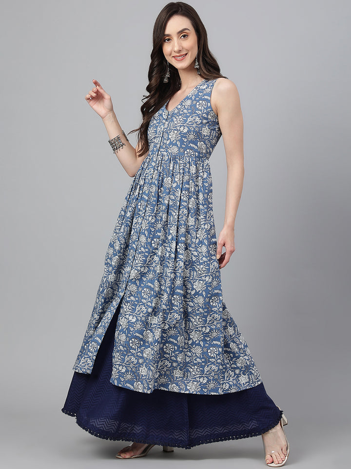ZERESOUQ-Slate-Blue-Cotton-Floral-Print-Kalidar-Kurta
