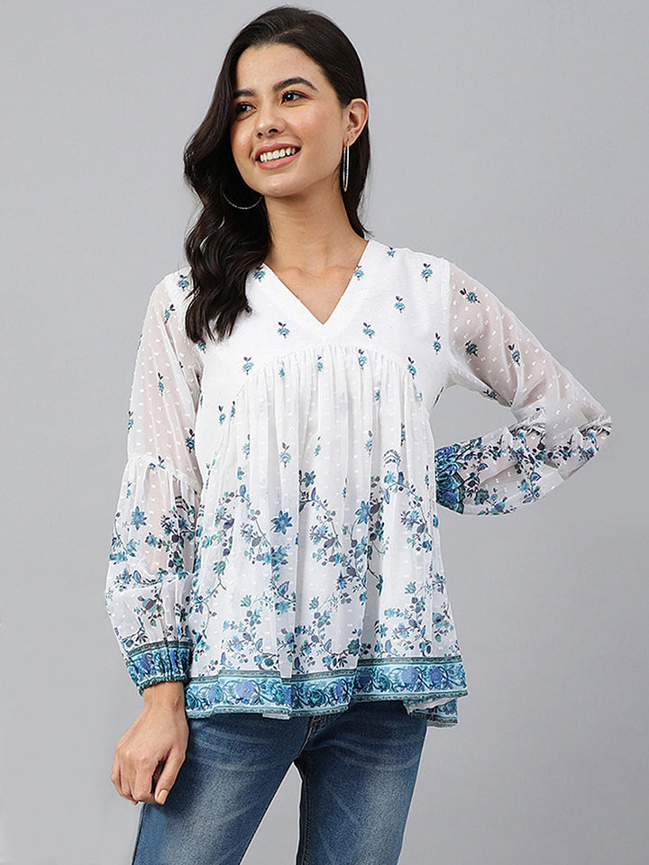 ZERESOUQ-White-Dobby-Georgette-Digital-Print-Flare-Top