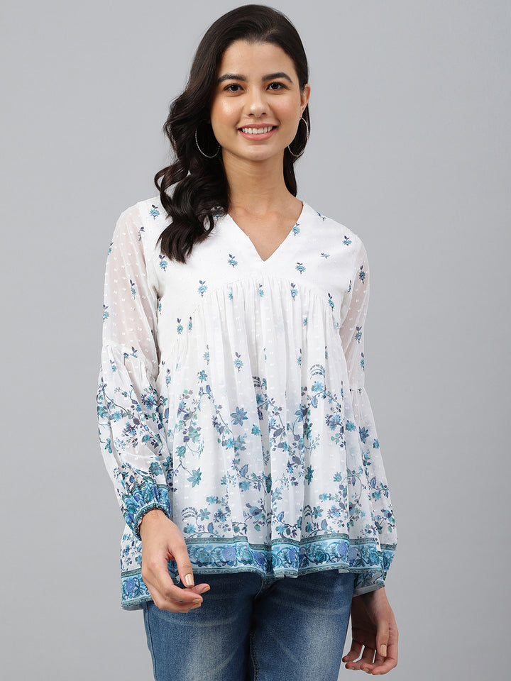 ZERESOUQ-White-Dobby-Georgette-Digital-Print-Flare-Top