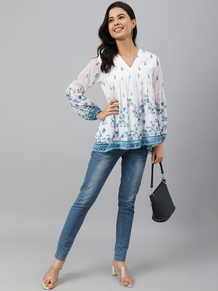 ZERESOUQ-White-Dobby-Georgette-Digital-Print-Flare-Top