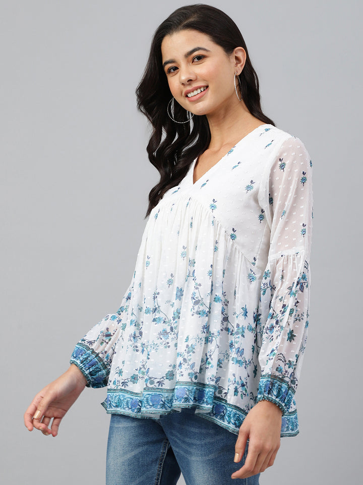 ZERESOUQ-White-Dobby-Georgette-Digital-Print-Flare-Top