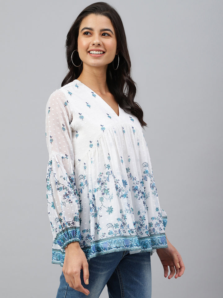 ZERESOUQ-White-Dobby-Georgette-Digital-Print-Flare-Top