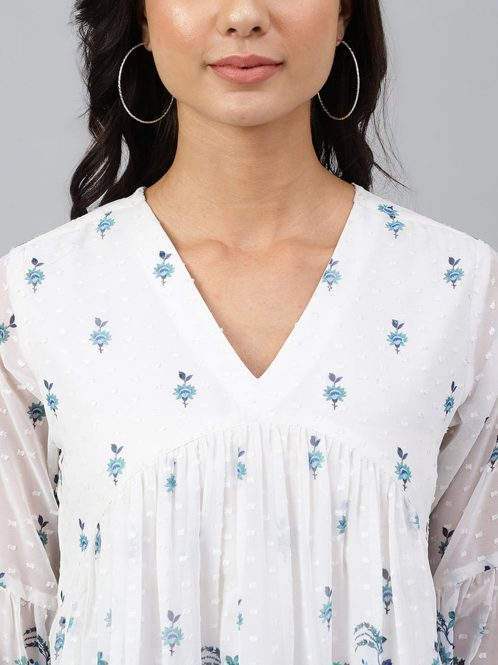 ZERESOUQ-White-Dobby-Georgette-Digital-Print-Flare-Top