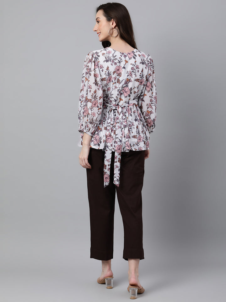 ZERESOUQ-White-&-Pink-Dobby-Georgette-Floral-Print-Top