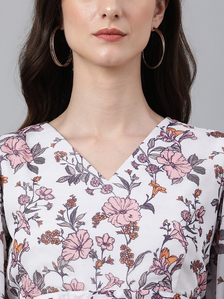 ZERESOUQ-White-&-Pink-Dobby-Georgette-Floral-Print-Top