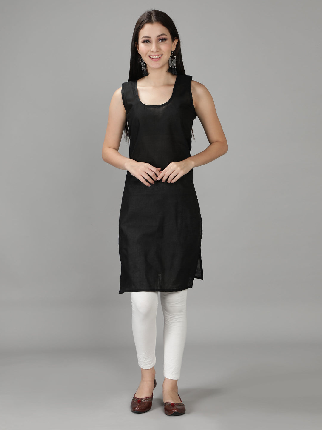 Jade Black Georgette Chikan Kurta with Slip