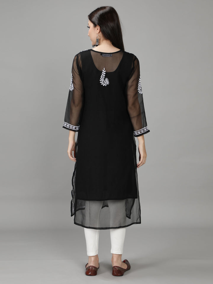 Jade Black Georgette Chikan Kurta with Slip