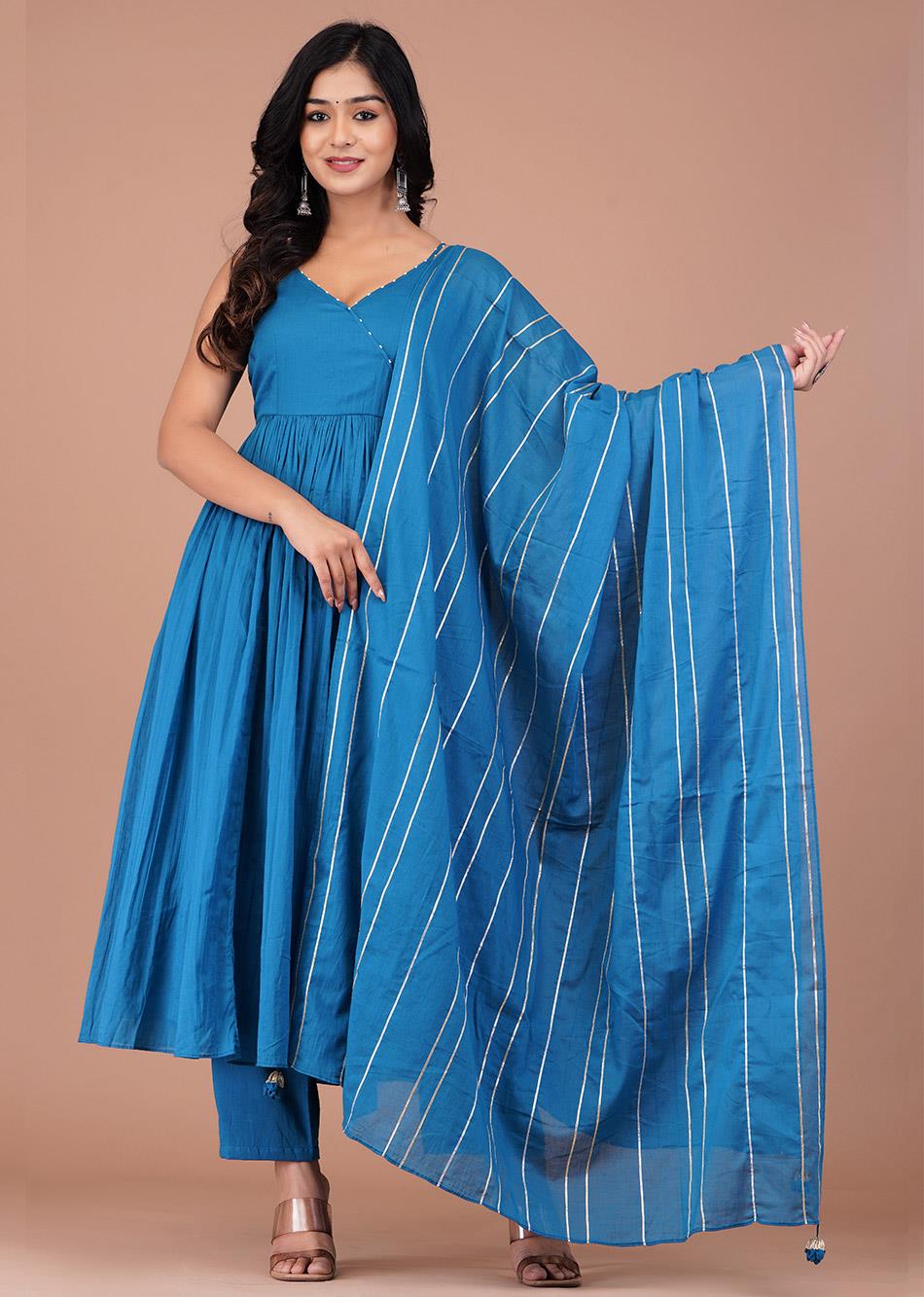 Jade Blue Strappy Anarkali (Set of 3)