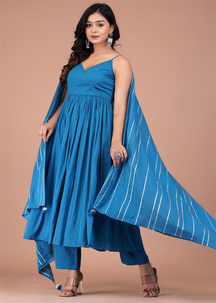 Jade Blue Strappy Anarkali (Set of 3)