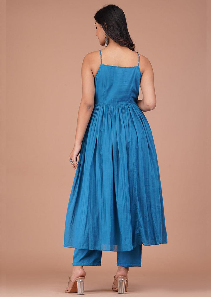 Jade Blue Strappy Anarkali (Set of 3)