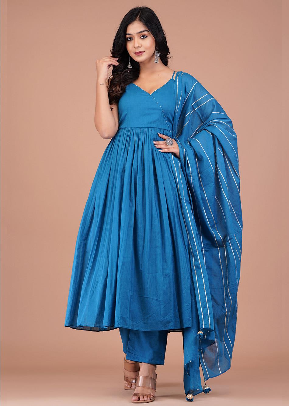 Jade Blue Strappy Anarkali (Set of 3)