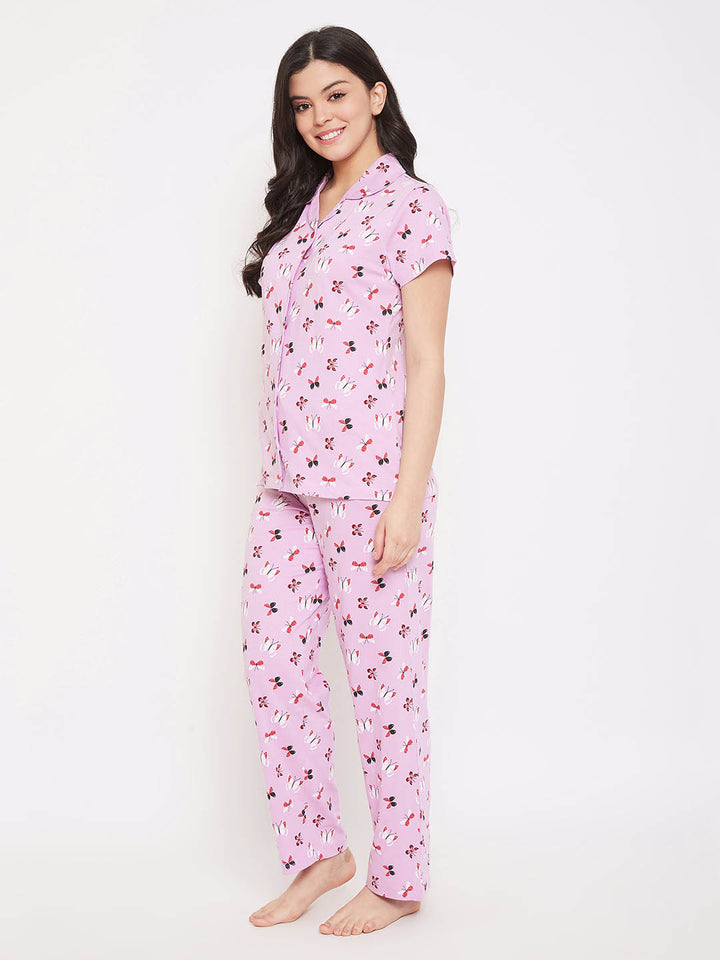 Lilac Butterfly Button Me Up Shirt & Pyjama