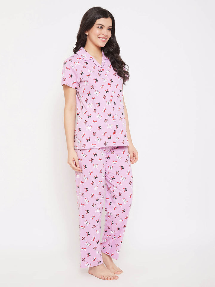 Lilac Butterfly Button Me Up Shirt & Pyjama