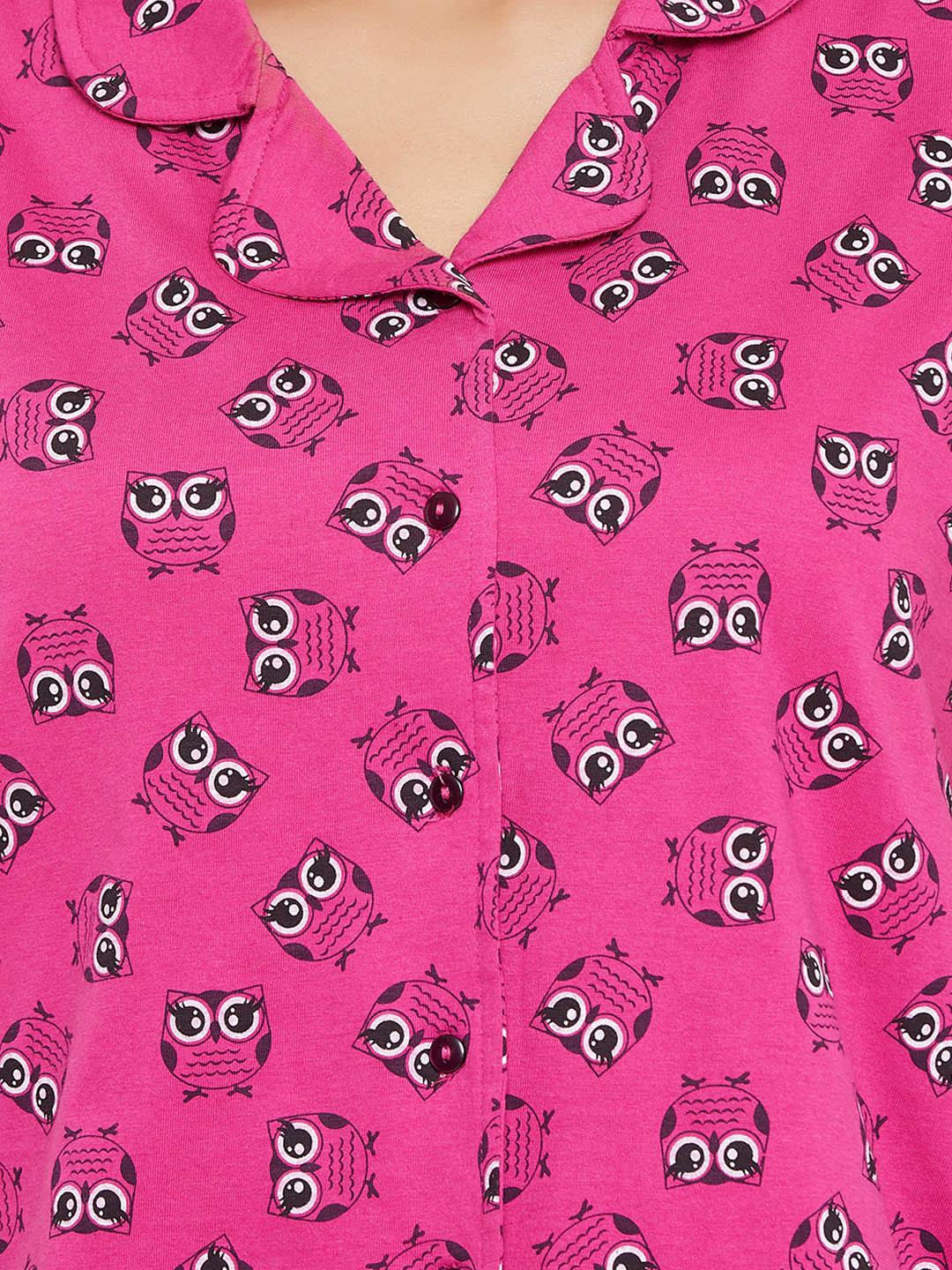Peach Pink Owl Print Shirt & Pyjama Set