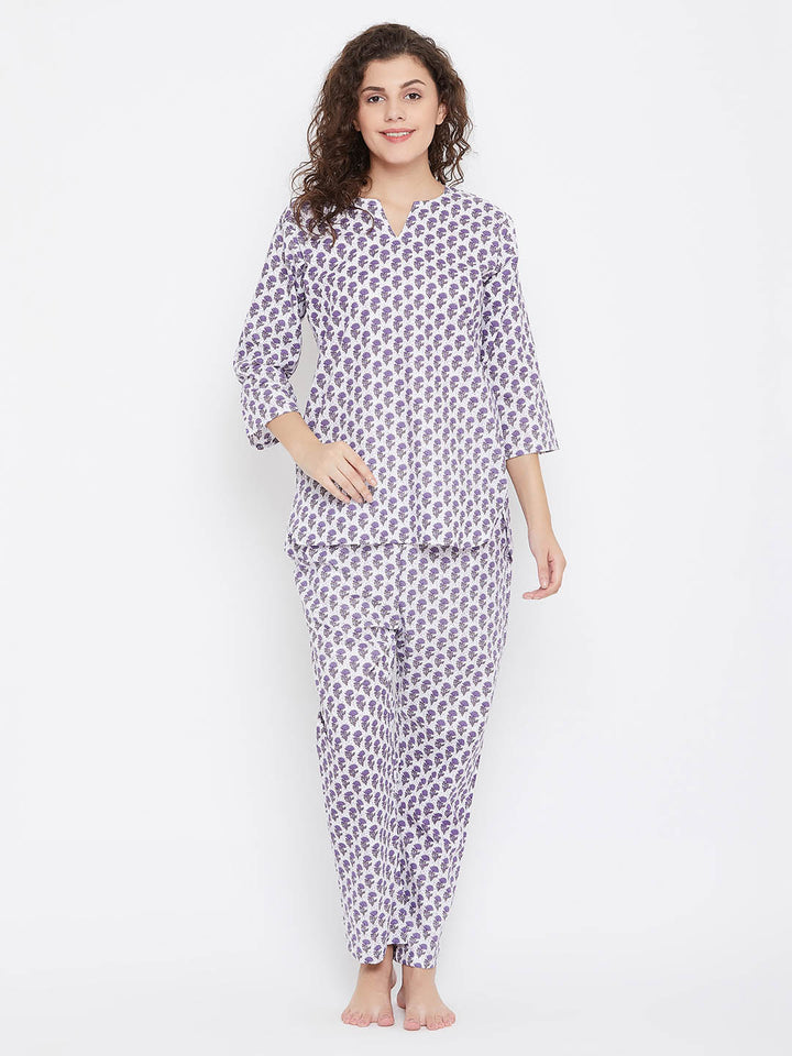 Pretty Florals Top & Pyjama In White