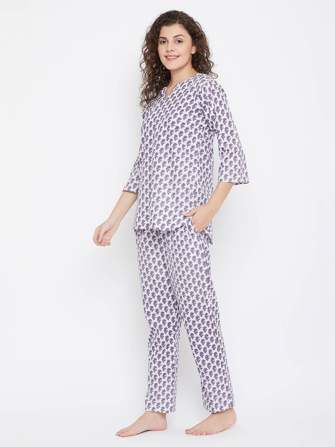 Pretty Florals Top & Pyjama In White