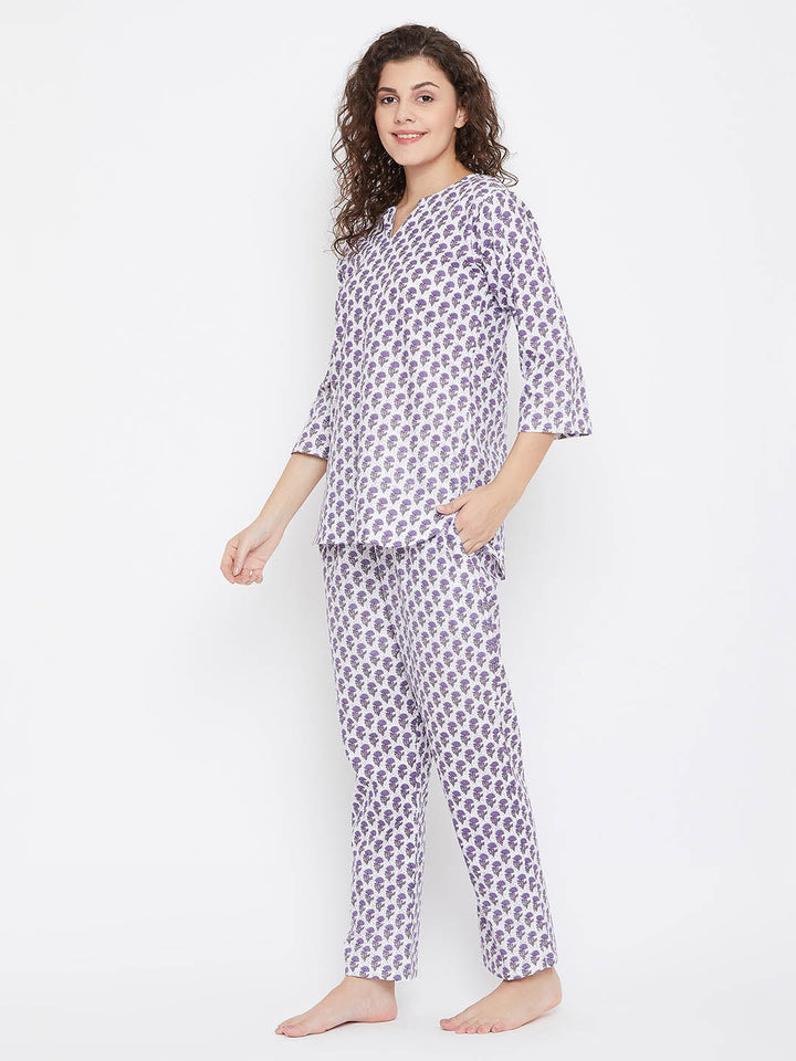Pretty Florals Top & Pyjama In White