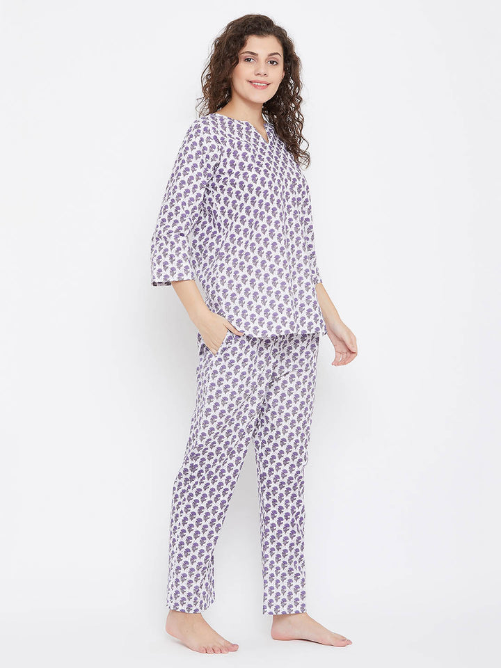 Pretty Florals Top & Pyjama In White