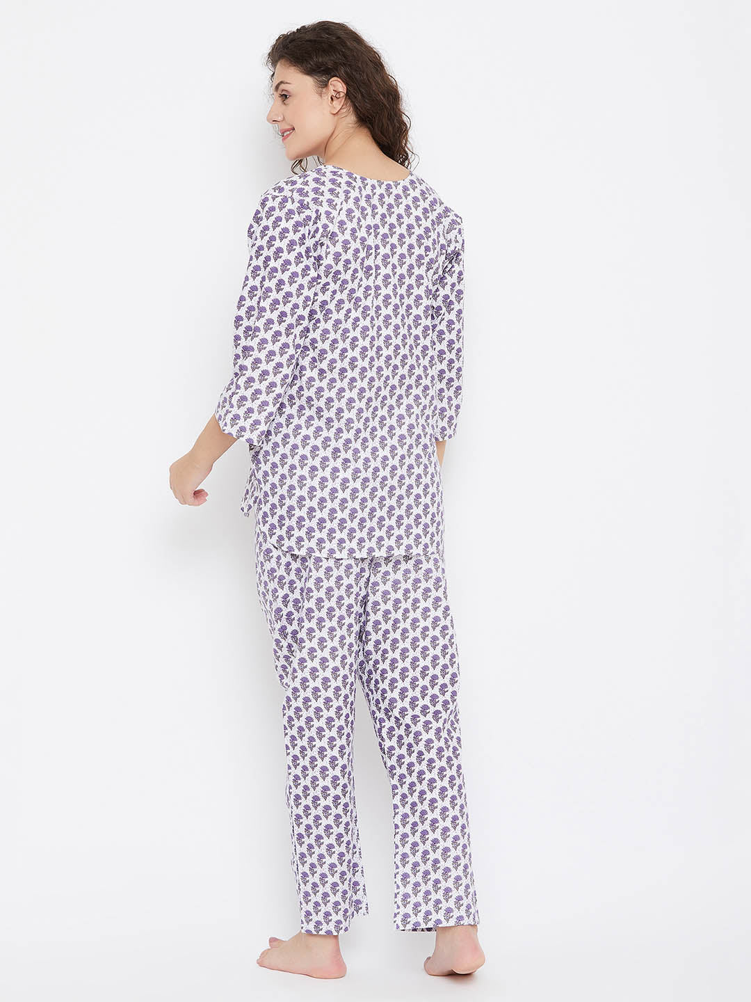Pretty Florals Top & Pyjama In White