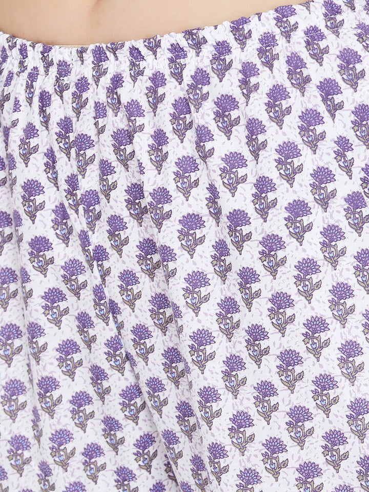 Pretty Florals Top & Pyjama In White
