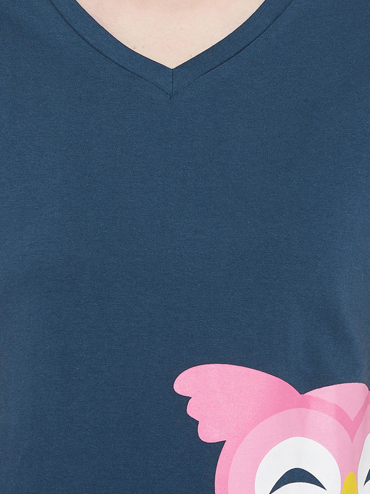 Owl Print Top & Pyjama In Navy