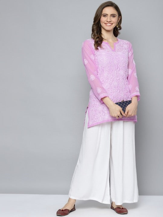 Lavender Georgette Chikankari Tunic Kurta
