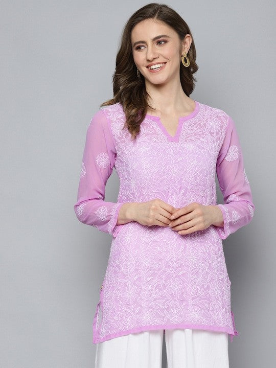 Lavender Georgette Chikankari Tunic Kurta