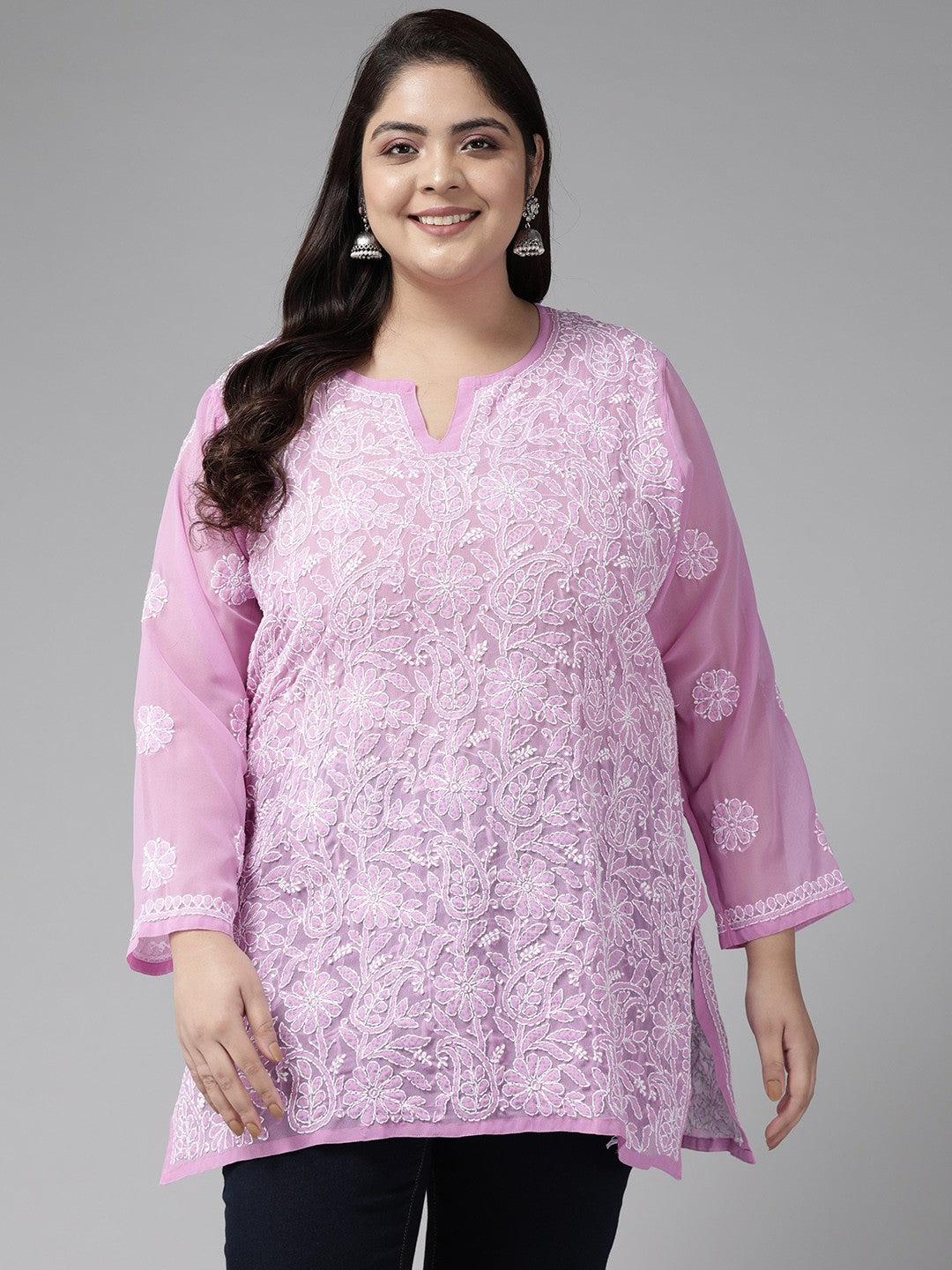 Lavender Georgette Chikankari Tunic Kurta