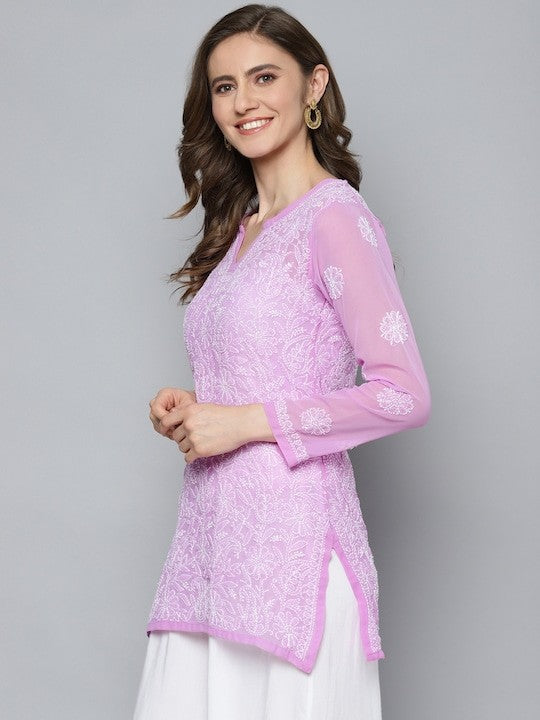 Lavender Georgette Chikankari Tunic Kurta