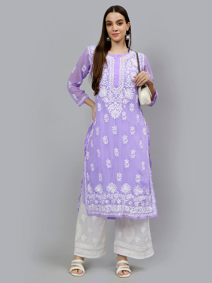 Lavender-Georgette-Embroidered-Chikankari-Kurta-with-Slip