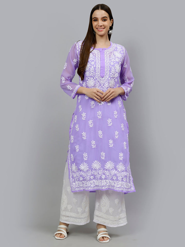 Lavender-Georgette-Embroidered-Chikankari-Kurta-with-Slip