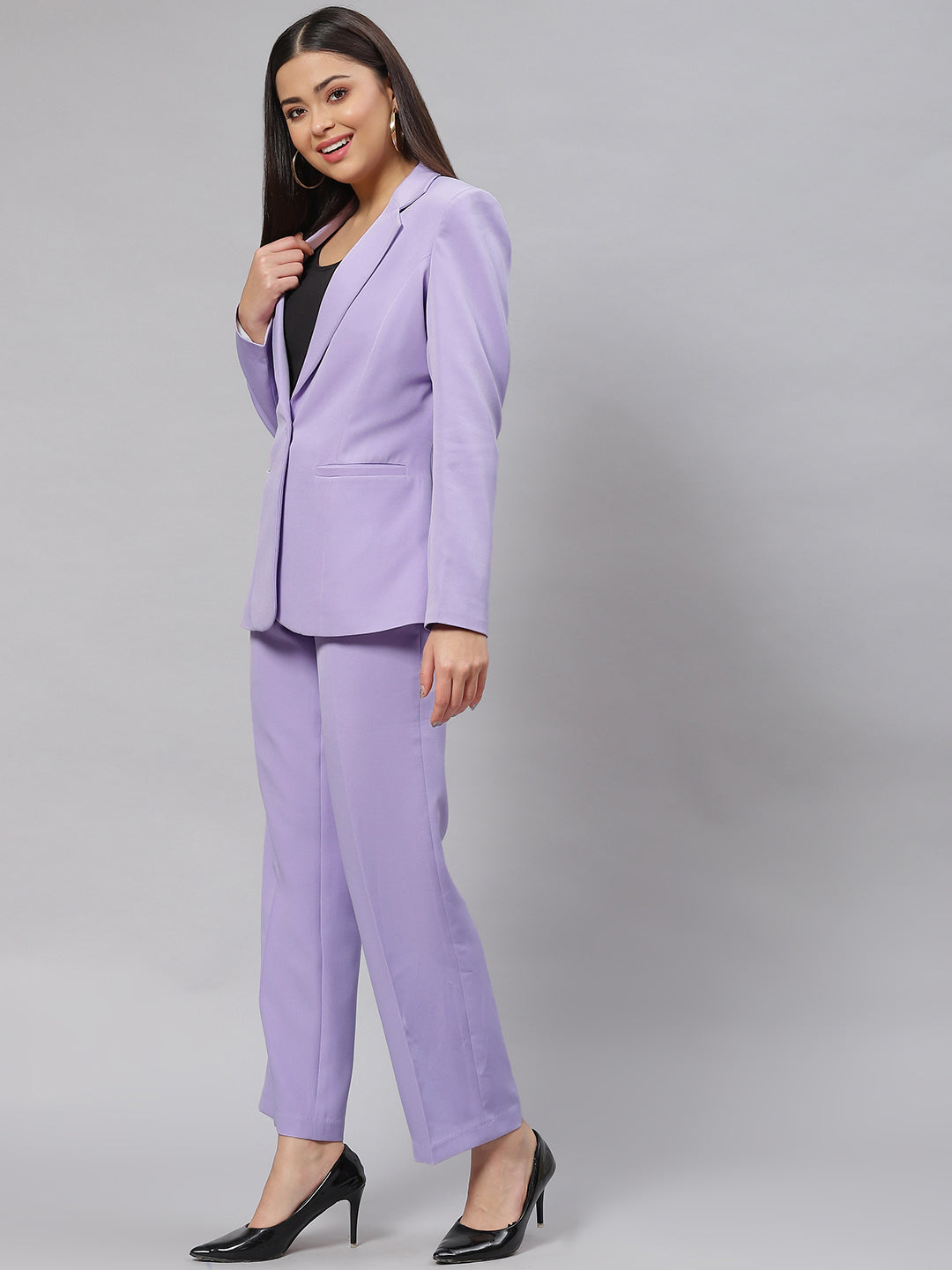 Lavender Poly Cotton Notched Lapel Pant Suit