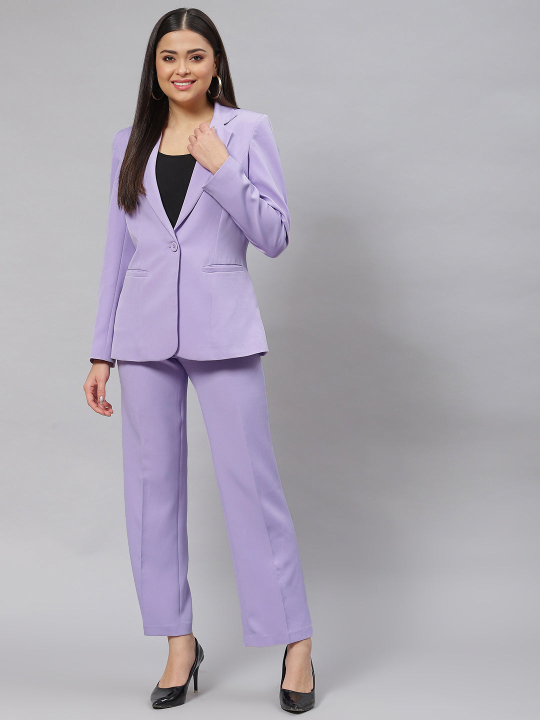 Lavender Poly Cotton Notched Lapel Pant Suit