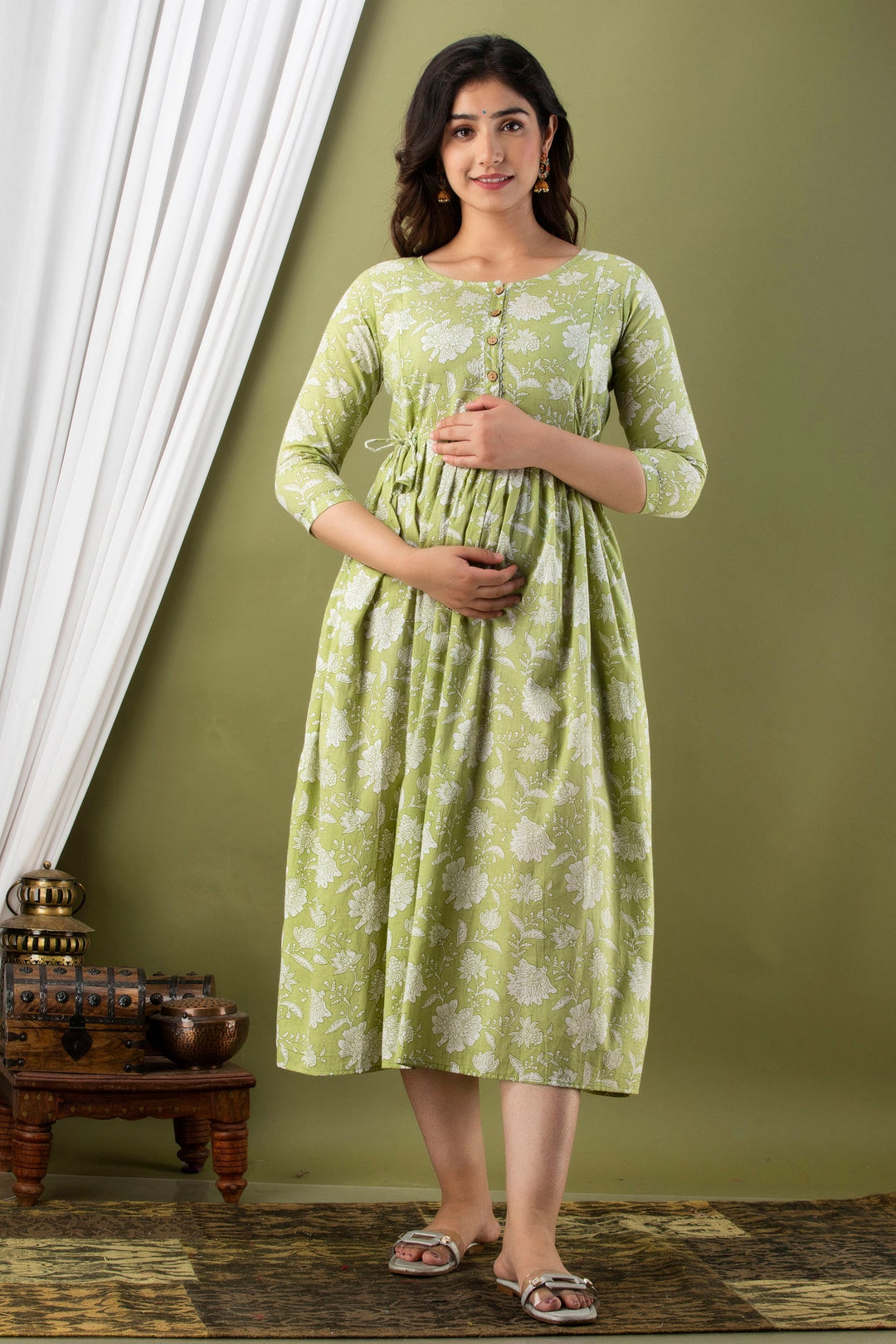 Light-Green-Maternity-Baby-Feeding-Dress