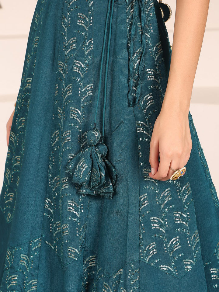 Light Teal Blue Sequin Embroidered Designer Lehenga Set