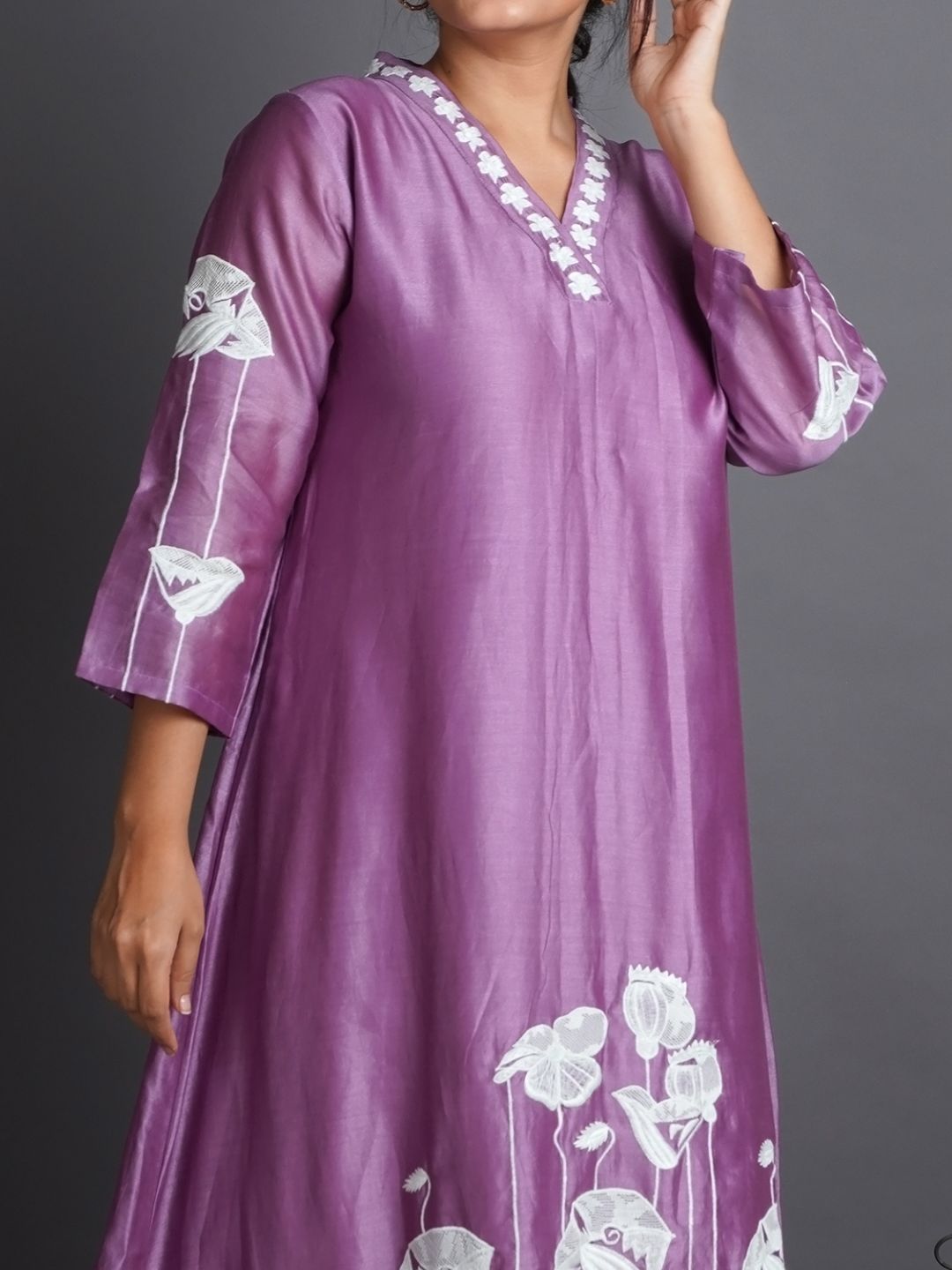 Lilac-Silk-Kurta-With-White-Scallop-Pants